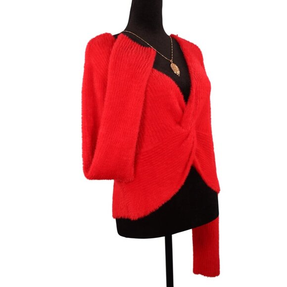 No Boundaries‎ Red Faux Fur Twist Front Sweater Size  XL (16-18) - Picture 2 of 13